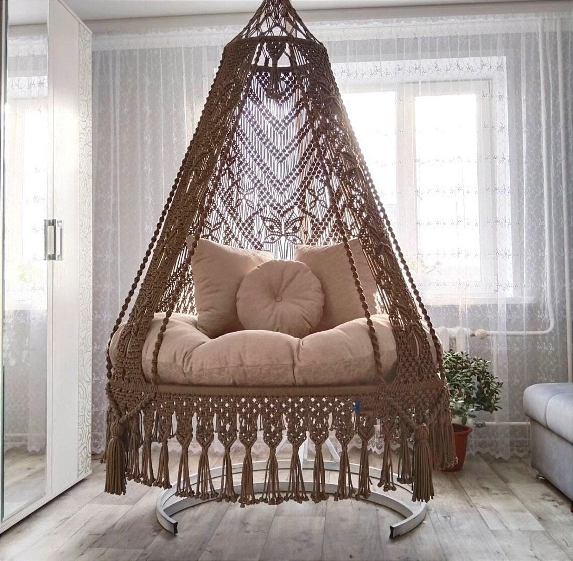 Brown Double Seater Macrame Swing 50 inches - Leechoo